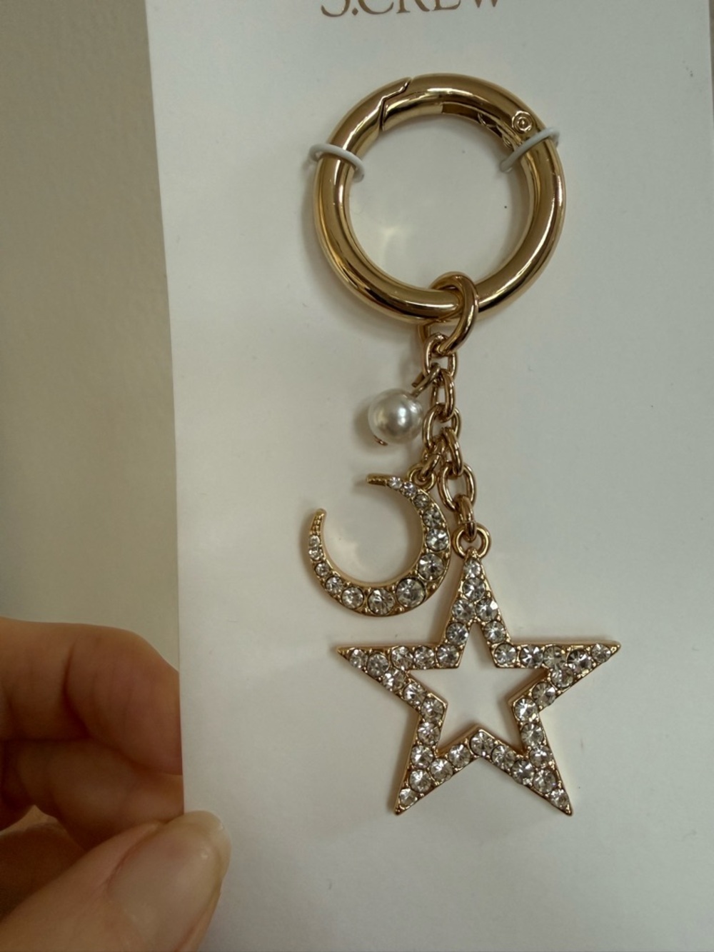 J. Crew Factory Gold Star & Moon Crystal Bag Charm with Pearl Accent